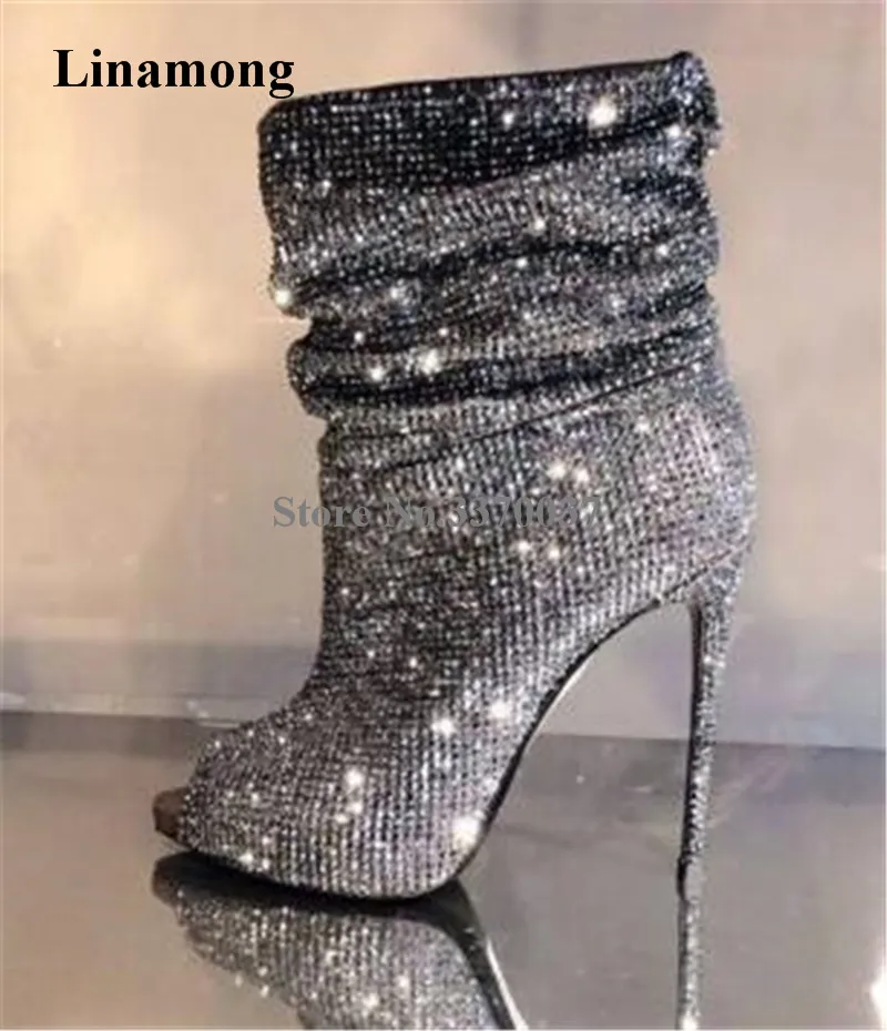 silver peep toe booties
