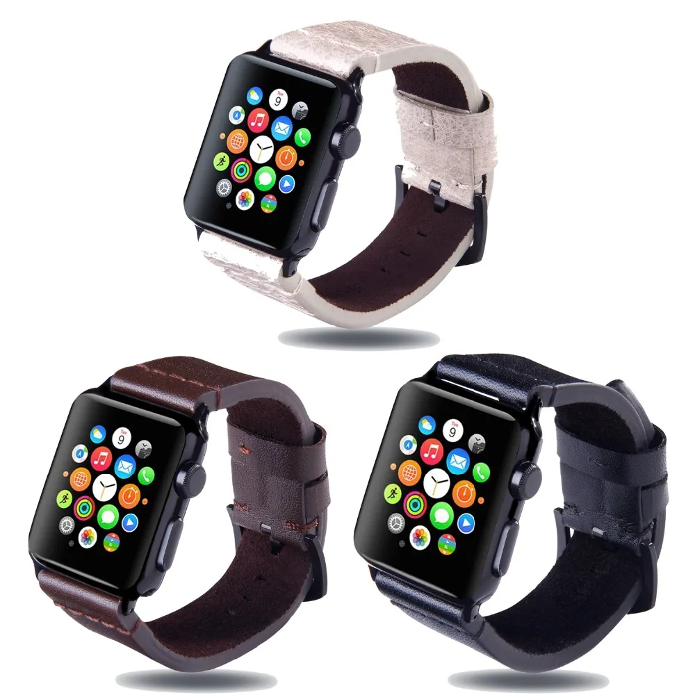 

Men's Real Leather Hand Sewn Strap For Apple Watch 4/3/2/1 Classic Replaceable Safety Buckle For I watch Series 44/42/40/38mm