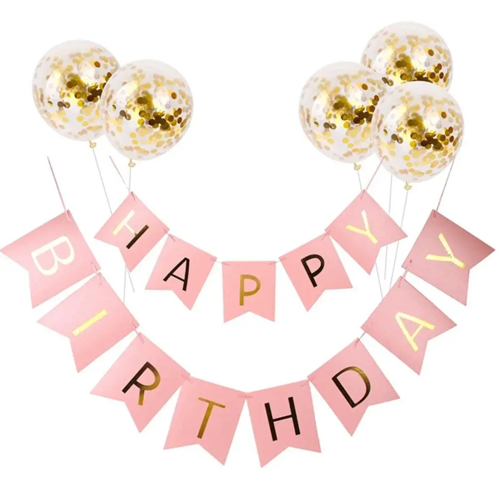 Taoup 1 Набор бумаги счастливый плакат "с днем рождения" ткань золотые конфетти воздушные шары для дня рождения вечерние декоры дети взрослые вечерние принадлежности DIY - Цвет: Birthday Banner 3