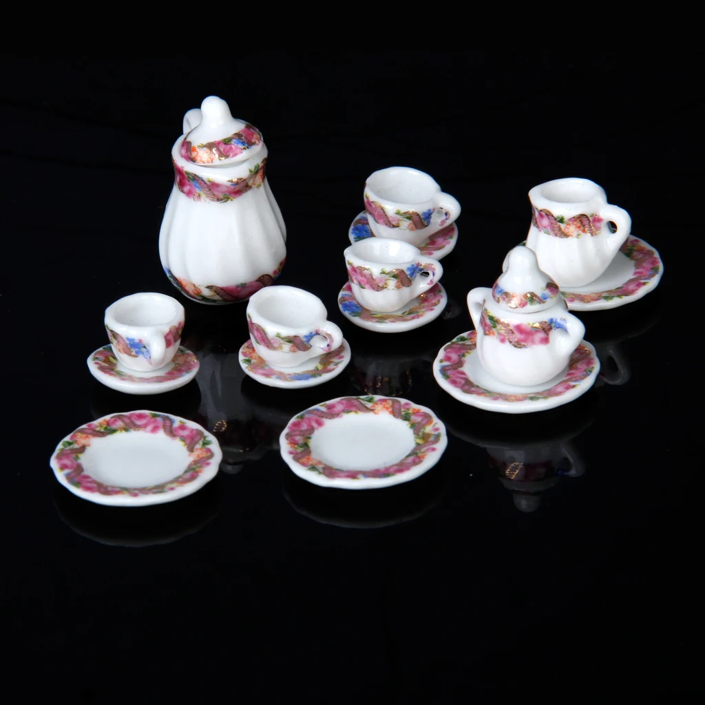 3 Sets 1/12 Dollhouse Miniature Wooden Kitchen Cabinet Table Chair Tea Set Pretend Play Furniture Toys for Children Gift Collect