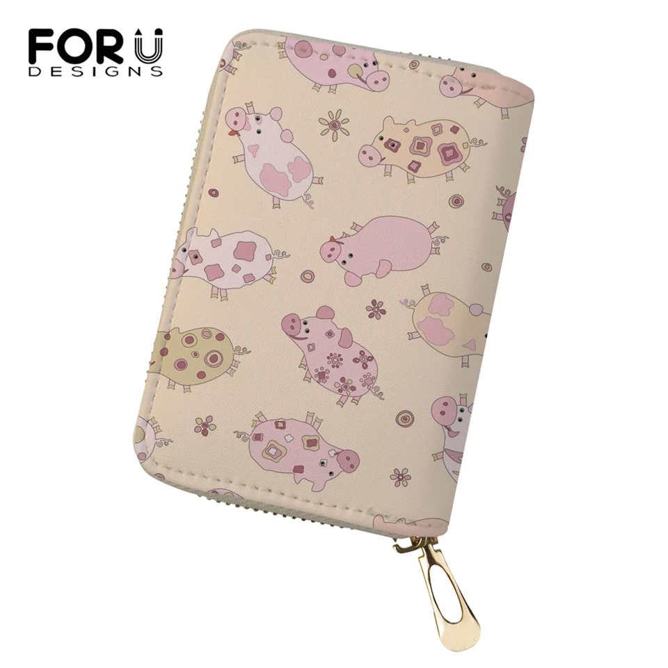 

FORUDESIGNS Cartoon Women Business PU Card Holder Girls Money Purses Bags Kawaii Pig Animal Prints Pattern Fashion Cluth Wallets