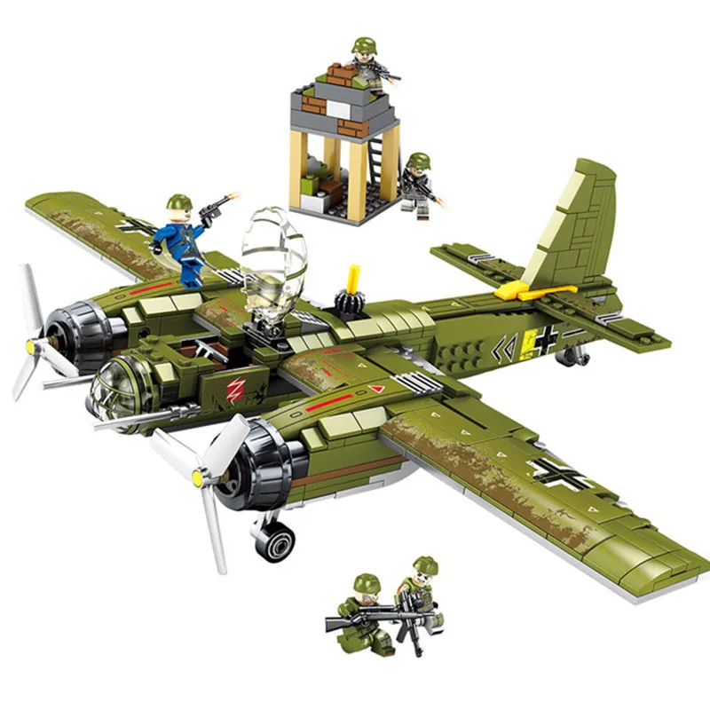 

559pcs Germany WW2 JU-88 Military Bomber Building Blocks Compatible Legoing Army Figures Enlighten Bricks Toys For Children Gift