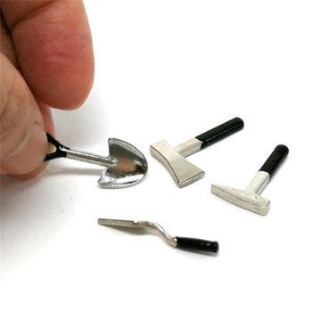 

4pcs/set 1:12 Dollhouse Miniature Mini Axe Shovel Hammer Furniture Toys DIY Builders Toys Doll Accessories Kids Hand Tool Toys