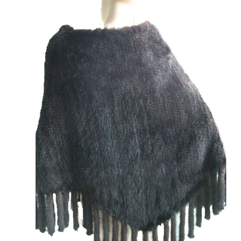 Женская шаль из натурального меха норки, зимнее теплое Вязаное пончо, женские модные накидки коричневого цвета