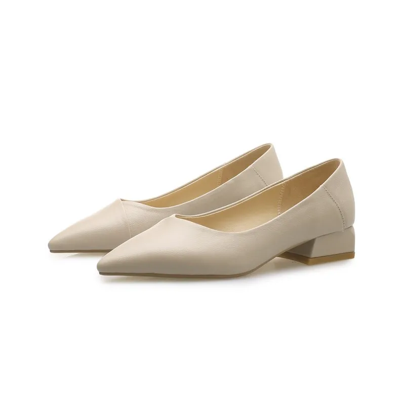 

2019 spring new thick with Korean version of the wild pointed small fresh women's shoes beige 0406