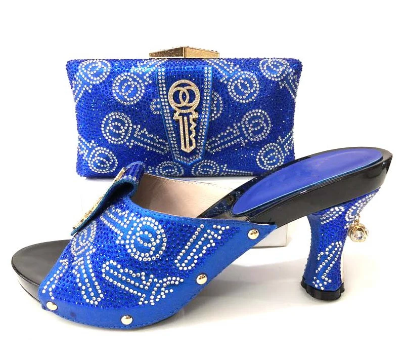 

High quality shoe and bag set hand-made women shoes and clutches bag in royal blue african aso ebi shoe and bag set SB8247-6