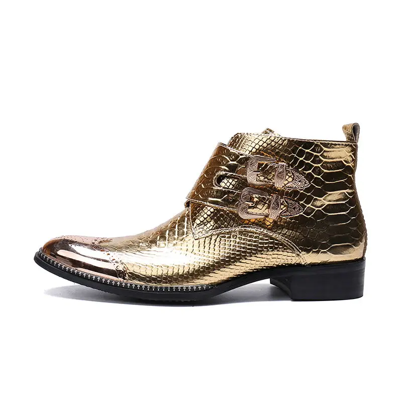 Talla Snakeskin Matel Patrón Beertola Hombre Nuevo Zapatos Decoración De Oro Cuero Hebilla Correa Cabeza Zip Brillante Hombres Los qffIPwp8