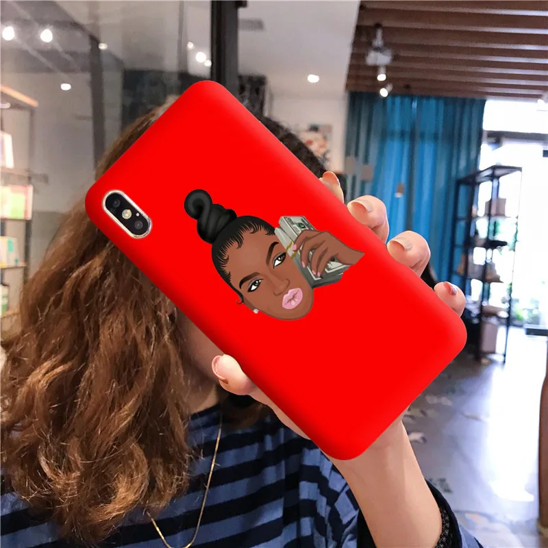 Funny Black Head Girl Phone Case Make Money Not Friends Women For iPhone 11Pro Max X XR XS 8 7 6s Plus Candy Red Silicone Cover - Цвет: TPU