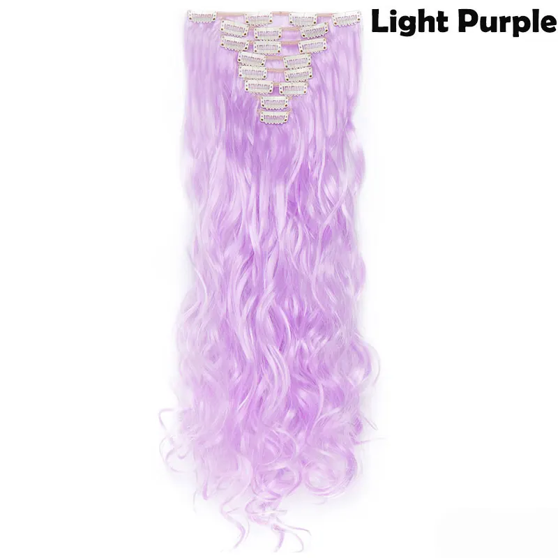 SNOILITE 24 дюймов 8 шт./компл. волнистые 18 клипов в искусственных волосах Стайлинг Синтетические пряди для наращивания волос, парик, заколки, заколки для волос, трессы, наращивание волос - Цвет: light purple