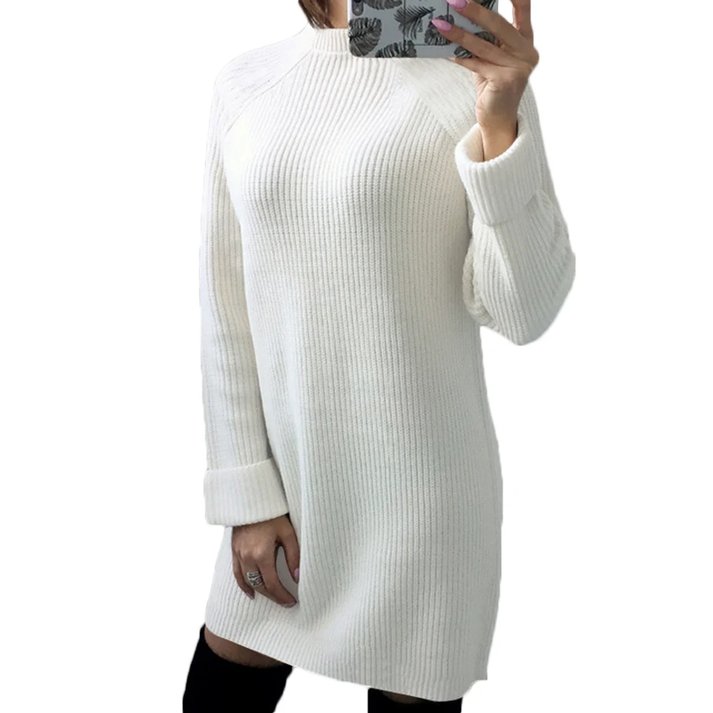 YJSFG HOUSE Women Winter Sweater Dresses Knitted Loose High Neck