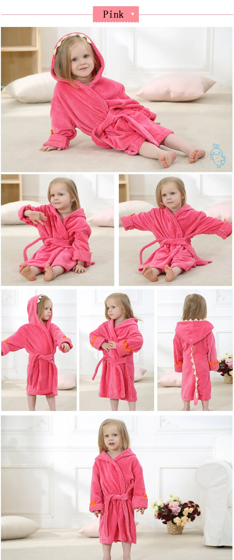 Fashion Baby Girls Bathrobes Green Dinosaur Robe Cartoon Towel Kid Spring Autumn Bathing Suits Animal Hooded Nightgown