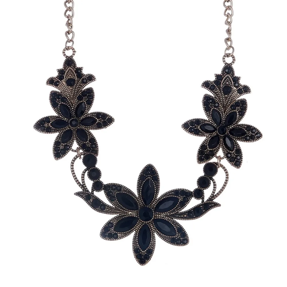 Сверкающий Кристалл Чокеры ожерелье ретро, Антикварная Бронза цепь ожерелье цветы большая Подвеска Ожерелье для женщин