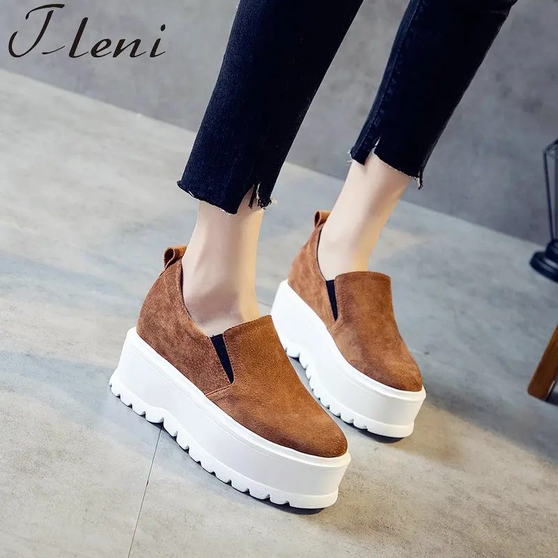 

Tleni Six Color New Genuine Leather lady Leather Shoes Flat Platform Shoes Slip On Flats WomeAn Platform sneaker Shoes ZX-282
