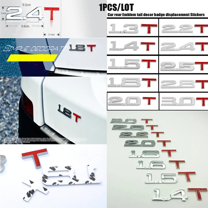

1PCS New Car 3D Metal 1.6T 1.8T 2.0T Logo Sticker Emblem Badge Decals for Mazda KIA Renault TOYOTA BMW Focus Car Styling