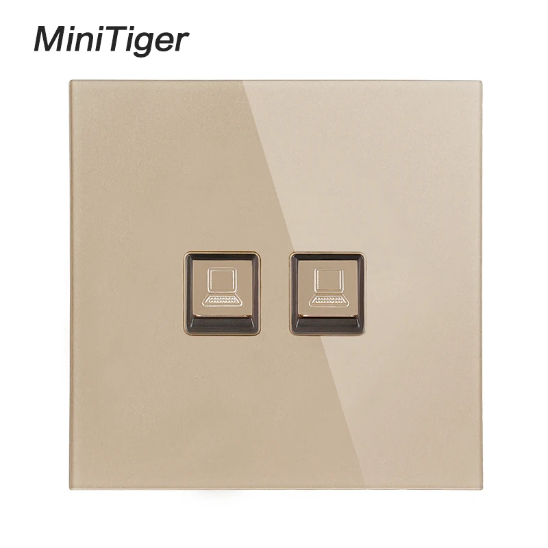 Minitiger Белый Роскошный Кристалл Закаленное стекло панель 2 Gang RJ45 Интернет разъем