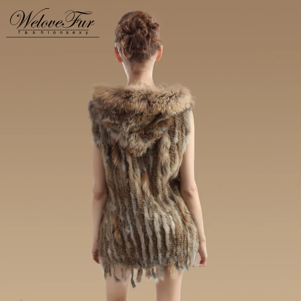 À Gilet Lapin black Fourrure Chaud Brown Hiver natural Grey Réel Col Raton white Femmes Capuchon De Natural Naturel Laveur Knit TxXIWqY