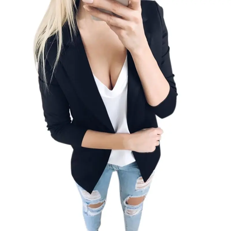 Slim Blazers Women Autumn Suit Jacket Female Work Office Lady Solid None Button Business Notched Blazer Coat Fashion Outwear