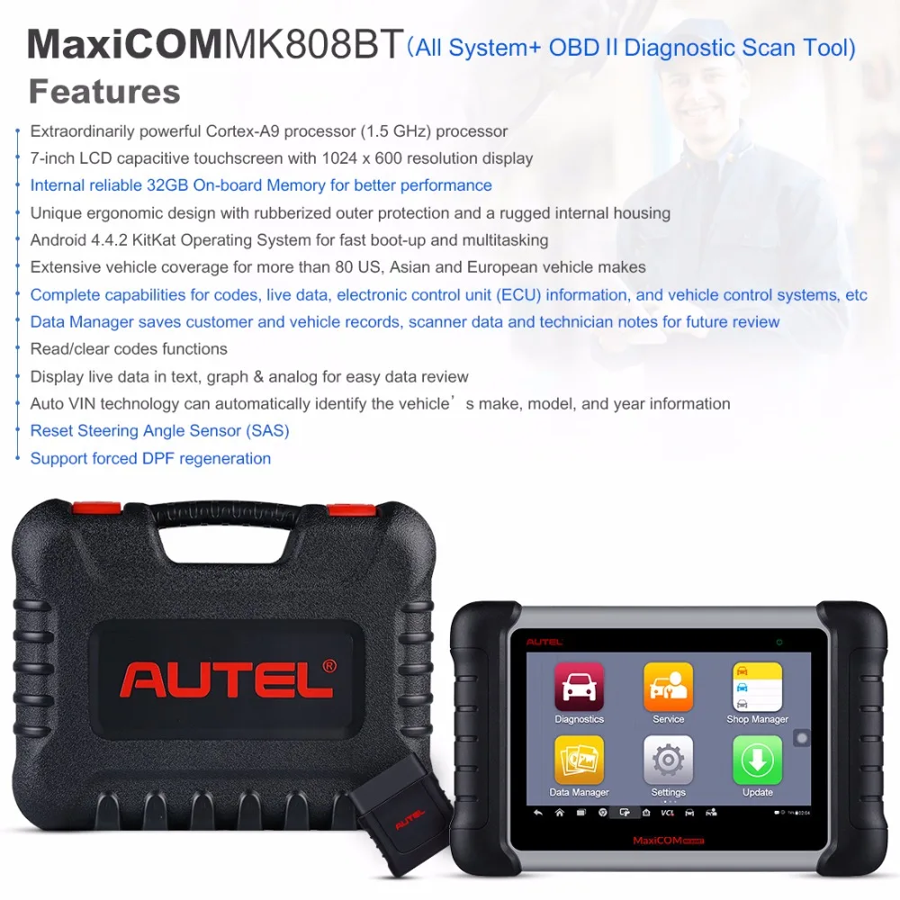 Autel MaxiCOM MK808BT OBD2 диагностика авто Авто сканер Бортовая Система диагностики 2 автомобиля диагностический сканер Automotivo автомобильные