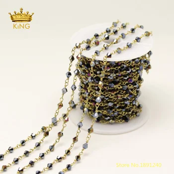 

5meters Glass Chains Findings,4mm Rainbow Black AB Titanium Glass Faceted Double Rice Shaped Beaded Chain Jewelry Supplies ZJ210