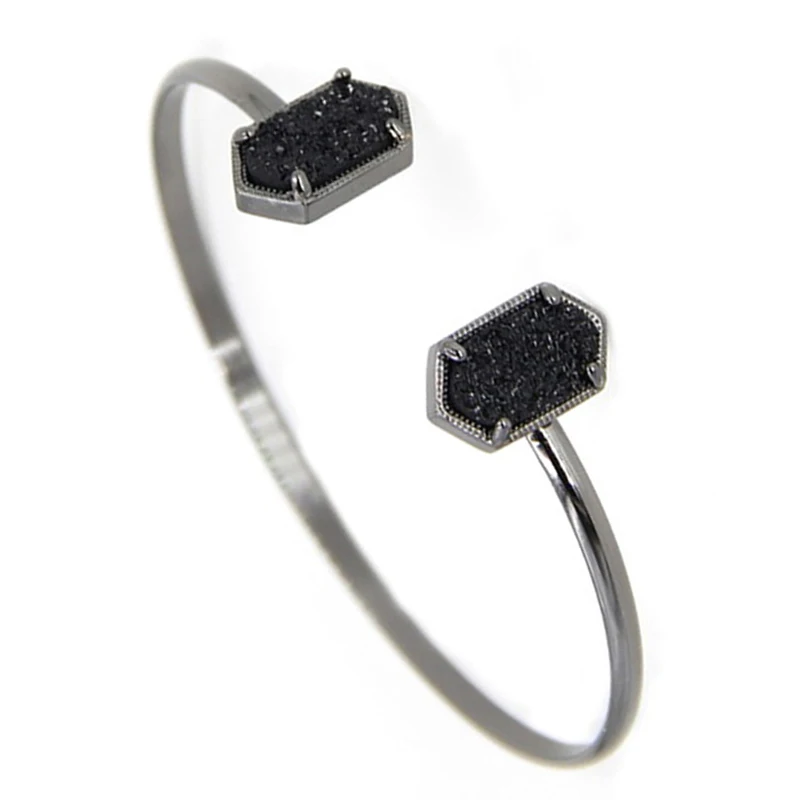

Gun Black Color Cooper Open Cuff Bangles Trendy Black Color Small Oval Druzy Bangle Women Fashion Jewelry Wholesale