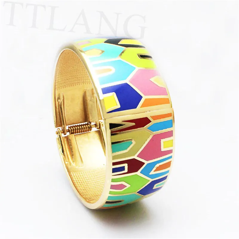 

2.5cm Width Alloy Colorful House Enamel Jewelry Bangle