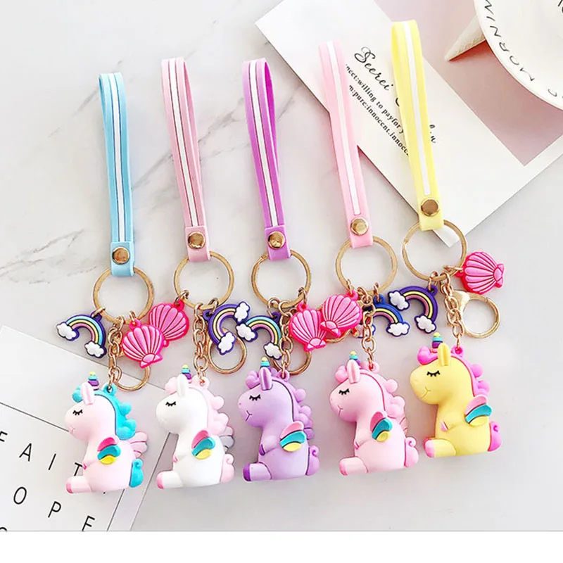 

1PC Trendy Cute Fairytale PVC Rainbow Unicorn Keychain Multi-style Horse Shell Key Holder Silicone Key Ring For Woman Girls Gift