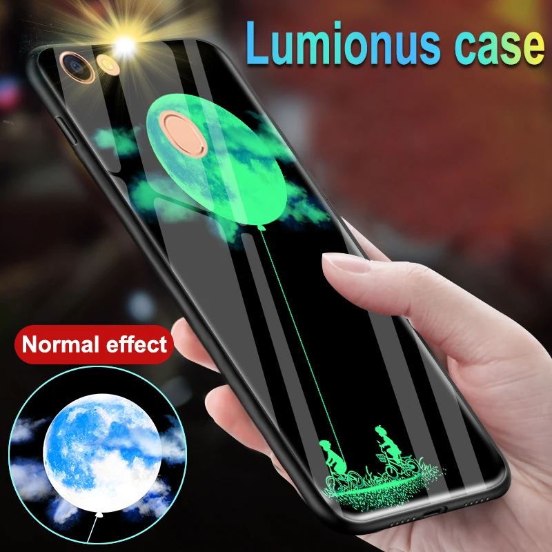 

Luminous Glass Case For OPPO Reno A59 A71 A79 A83 A3S A7 Luxury Night Glowing Back Cover Case For OPPO Realme 1 F1S F5 F7 Youth