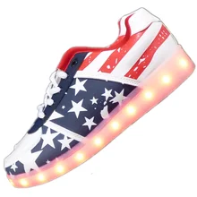 7ipupas DeepBlue American flag Luminous Shoes Hot 2016 Unisex Led glow Men & couple Led Shoes for Adults Casual Shoes