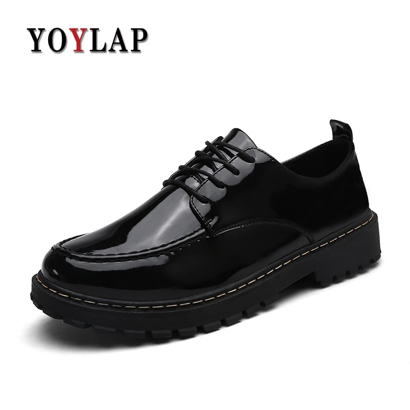 

YOYLAP Brand Men Dress Shoes Bright Leather Formal Business Men Oxfords Shoes Wedding Party Brogue Shoes