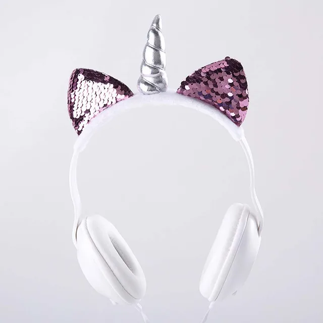 US $6.74 JINSERTA Cute Cat Ear Headphone Unicorns 3.5MM Wired Kids Headphones Earphone Gaming Headset for Ad