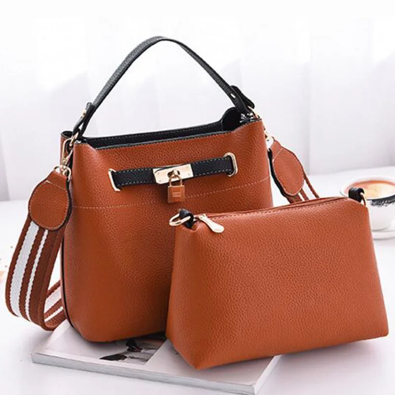 

New Arrival Fashion Bucket Bag Women Shoulder Bag High Quality 2pcs/Set Brand Messenger Bag Designer Ladies PU Leather Handbag