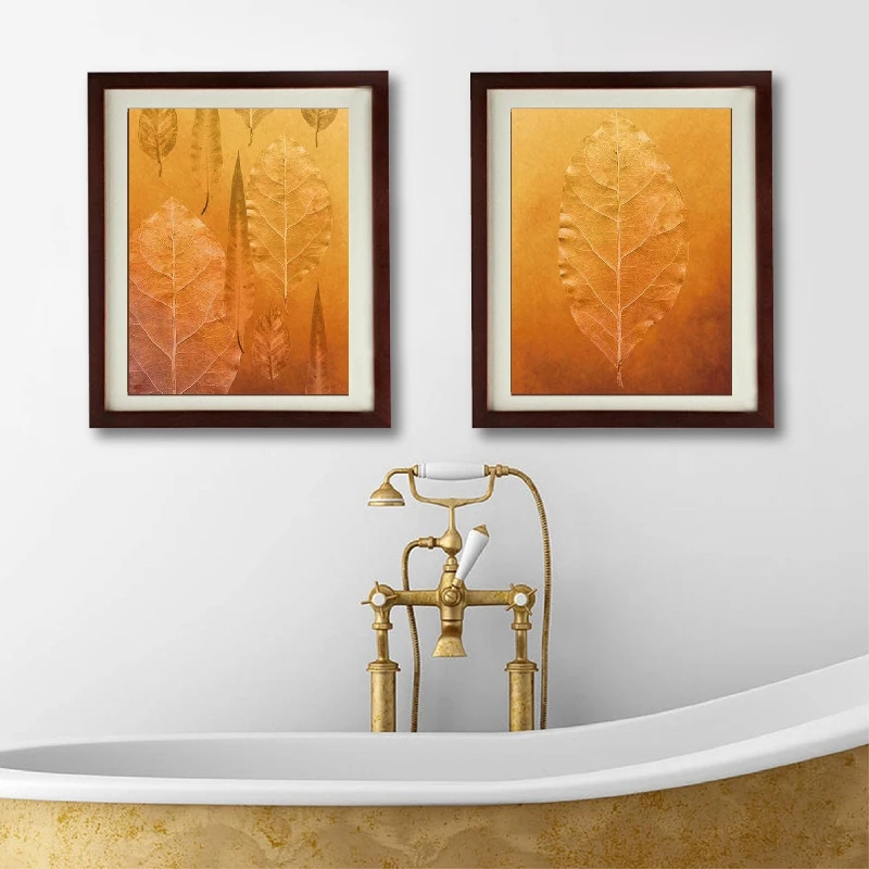 Golden Brown Leaves Leaf Prints Bathroom Bedroom Decor