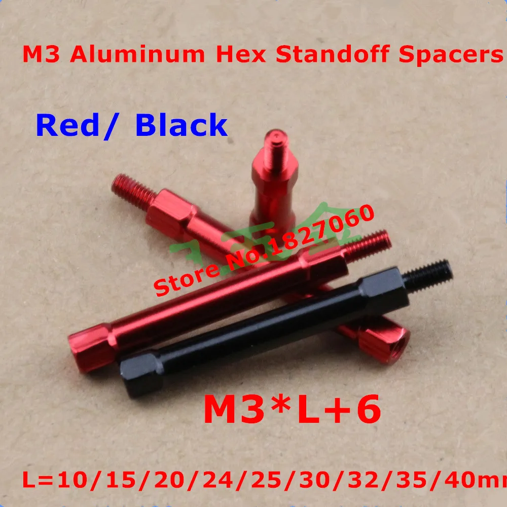 20pcs M3*L+6 Alloy Spacers Anodized Red/Black Aluminum Hex Standoffs