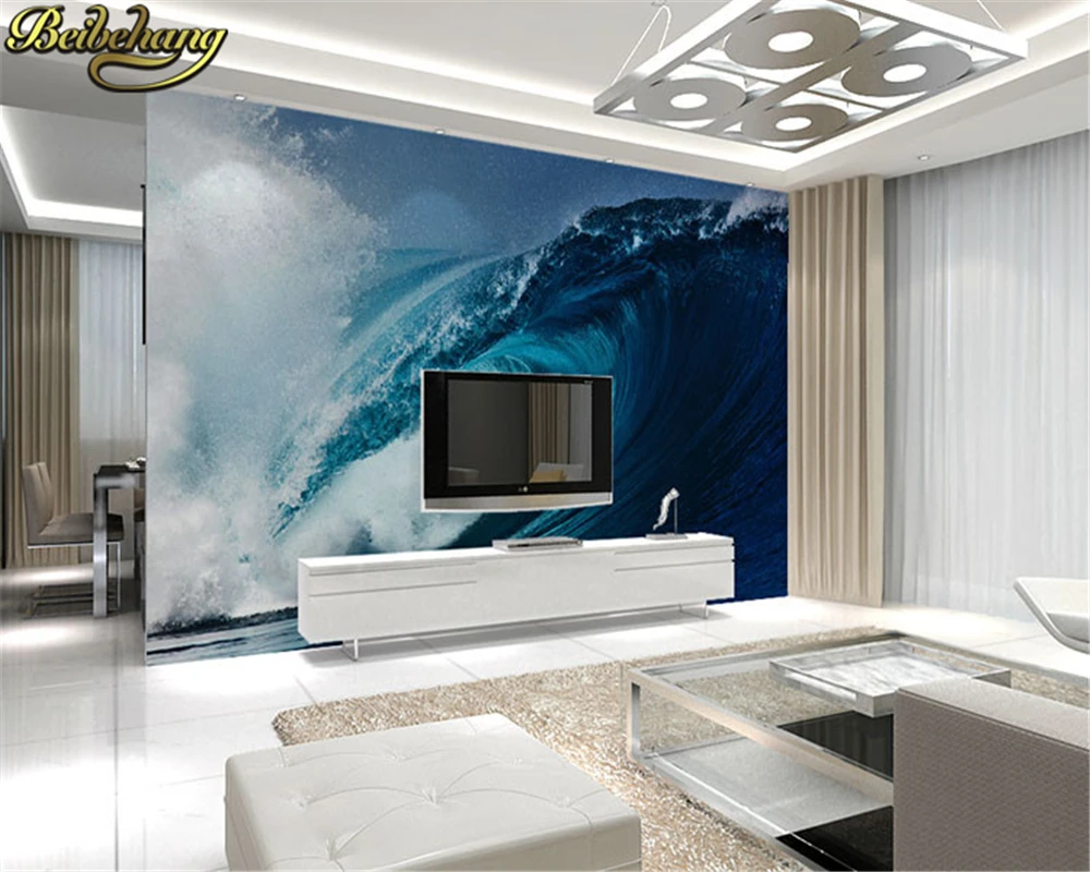 navy blue sea waves graphic papel de parede 3d photo wallpaper murals papel parede wall decoration 3d room wallpaper landscape