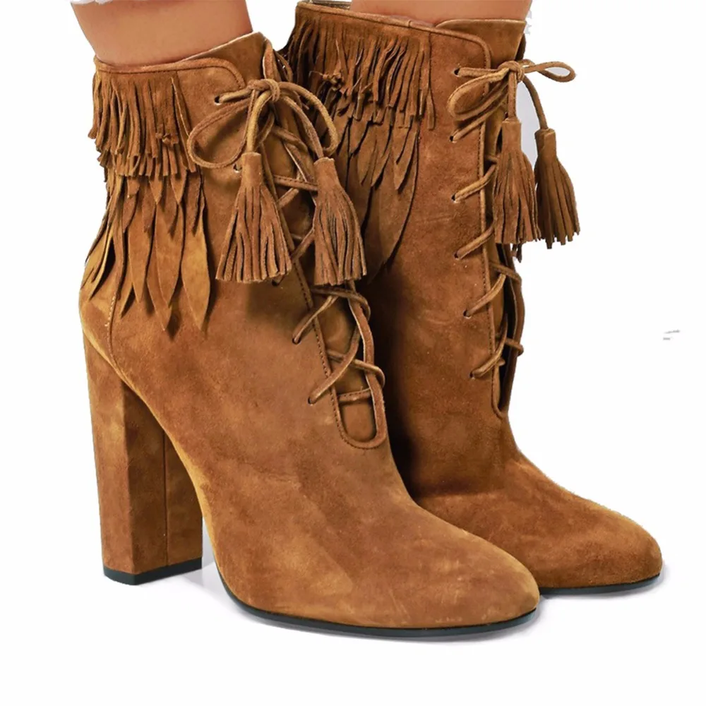 Botas Borlas yellow Invierno Flecos Caliente Amarillo Mujer Brown Marrón De Alto La Damas Con Retro Nuevo Mantener Zapatos Belleza Tacón Tobillo Cena Px1T6nqwS