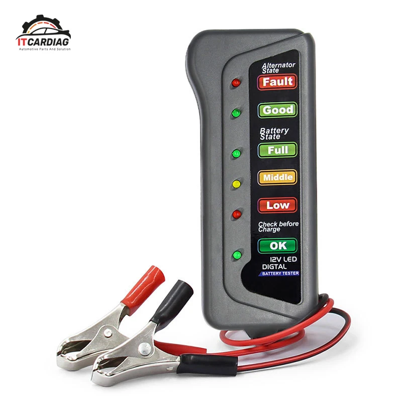 12V Цифровой Батарея генератор переменного тока тестер 6 светодиодный свет