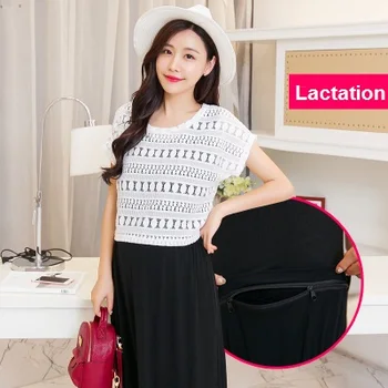 

2PCS/Set Nursing Breastfeeding Suits for Maternity Mother Lace Tops Modal Vest Long Dress Summer Breast Feeding Clothes