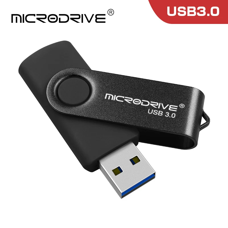 Металлический usb флеш-накопитель, USB 3,0, вращающийся флеш-накопитель, 16 ГБ, флеш-накопители, 32 ГБ, usb карта памяти, 64 ГБ, флеш-накопитель, 128 ГБ, высококачественный u-диск - Цвет: Черный