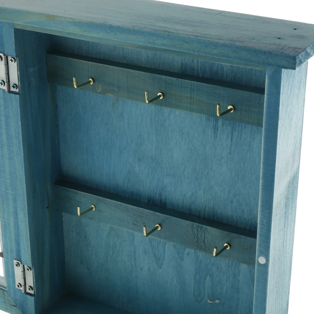 Vintage European Style Wooden Key Storage Cabinet Key Holder Box with Hanging Hooks 21x6x25cm lightweight