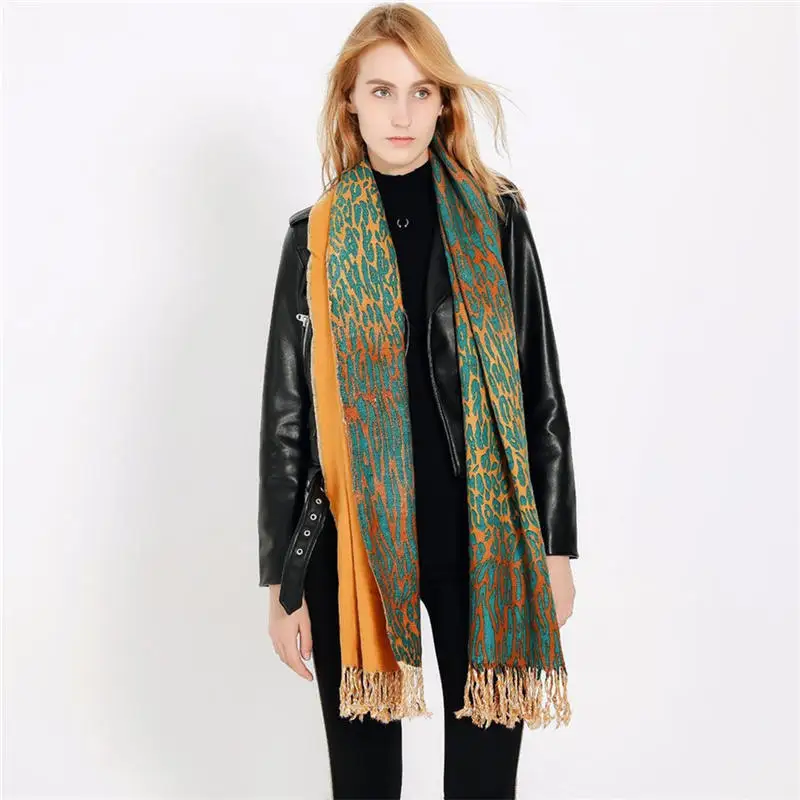  Women Winter Thick Leopard Tassel Cashmere Soft Long Scarf Shawl Wrap Cover women's scarves handker