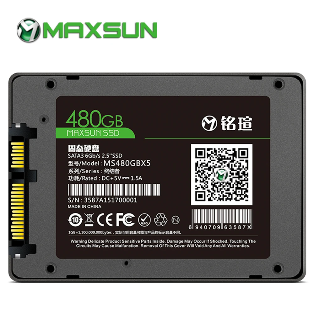 MAXSUN ssd 480 ГБ 2 5-дюймовый sata iii 3D NAND Flash TLC SMI 3 года гарантии Внутренние твердотельные