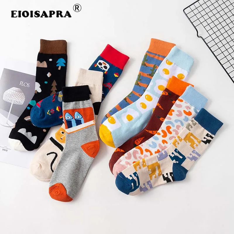 

[EIOISAPRA]Couples Socks Creative Casual Whimsy Style Women Socks Harajuku Carrots Egg Irregular Pattern Happy Socks