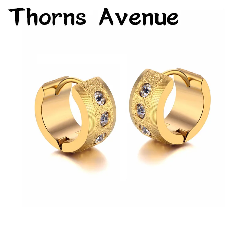 

Thorns Avenue Fashion 1 Pair/Lot Crystal Scrub Non-allergy Stainless Steel Europe Punk Hoop Earrings For Men Women Jewelry