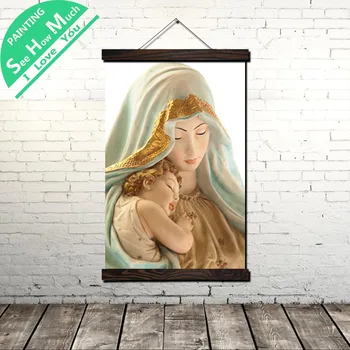 

Mary Jesus Veil Gold Scroll Painting Canvas Vintage Poster and Print Wall Art Pictures Living Room Bedroom Farmhouse Decoration