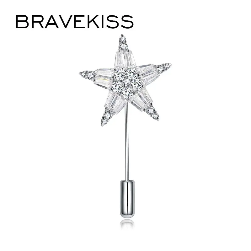 Брошь в виде звезды с прозрачным кубическим цирконием BRAVEKISS для женщин свадебные