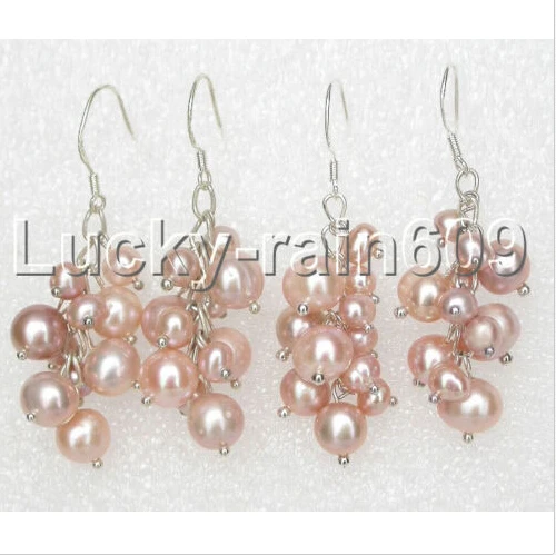 

00 FREE SHIPPING *****stylish wholesale Baroque Dangle 2piece grape purple pearls Earrings e1296