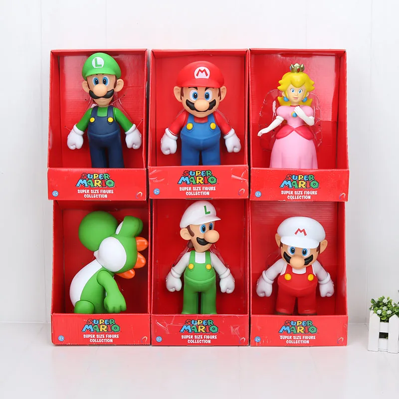 

21-24cm Super Mario Bros Yoshi Peach Princess Luigi Mario Toad Mushroom PVC Action figures Toys Model Dolls