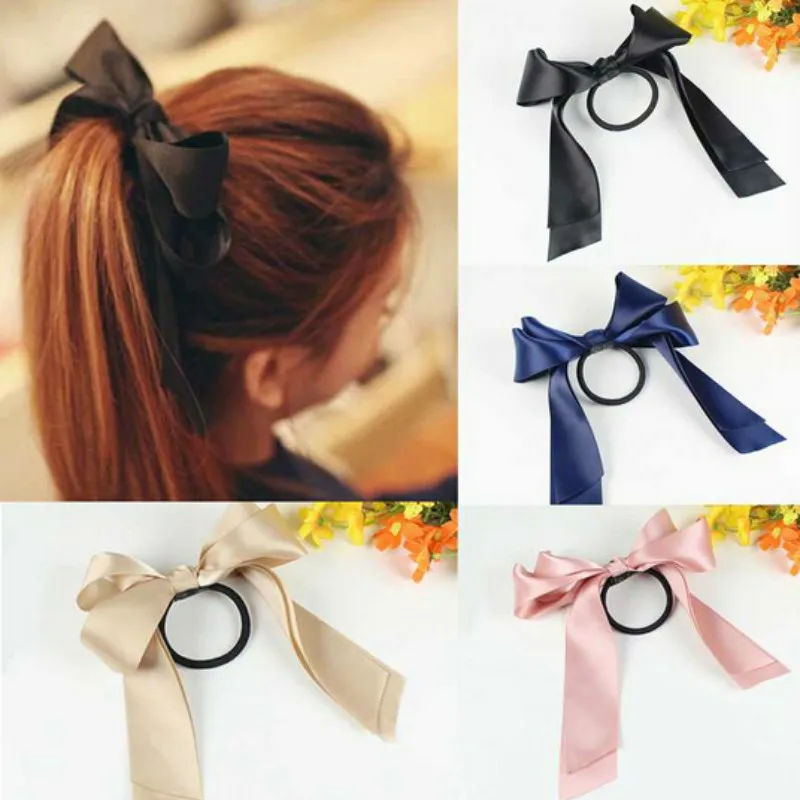 

Korea Hair Rope Simple Popular Bow Tie Hair Card Lady Headwear Ponytail Turban Sweet Super Large Ribbon Bow Hair Ring
