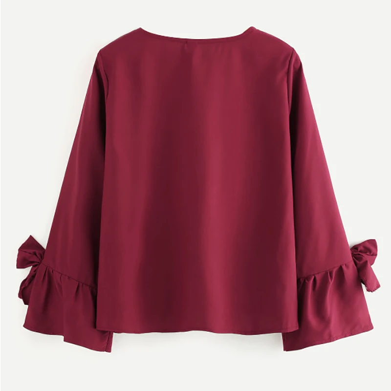 

Women's T-Shirt Solid Color Trumpet Sleeves Long-Sleeved Chiffon Loose Spring Autumn Tops