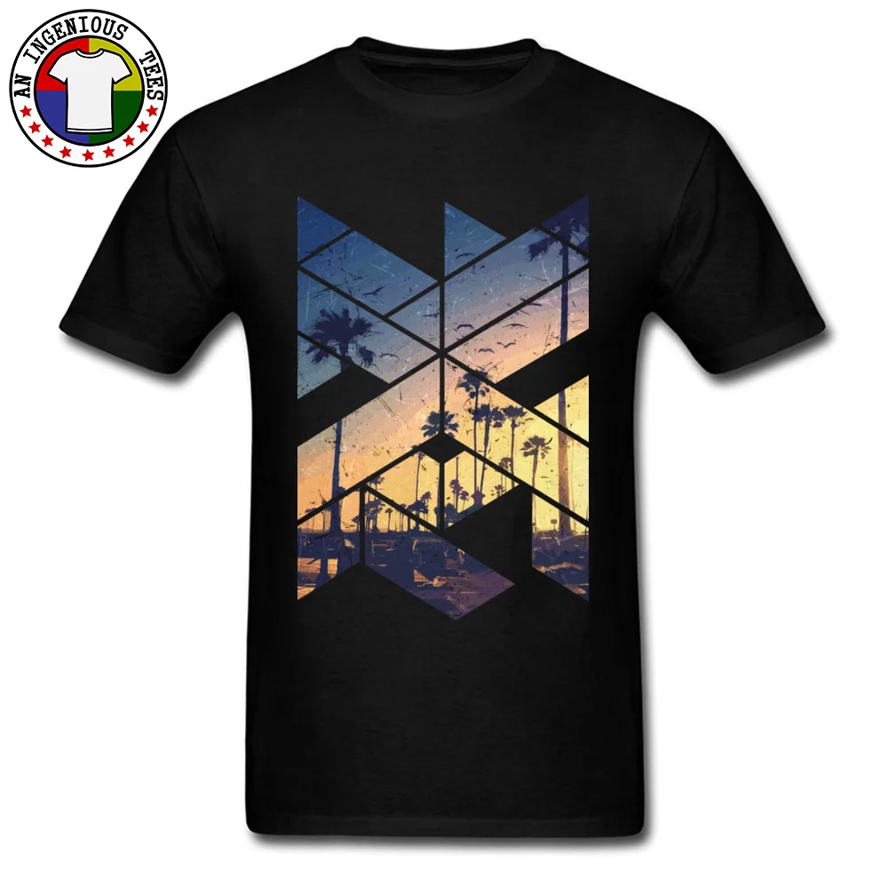 cosie T Shirt Classic Round Collar Vintage Palm Beach Geometric Cotton Men Tops Tees Family Short Sleeve Tees Drop Shipping Vintage Palm Beach Geometric black